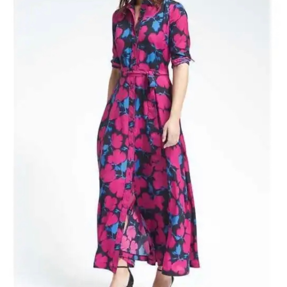 Banana Republic Spring Floral Maxi Shirt Dress Size 02